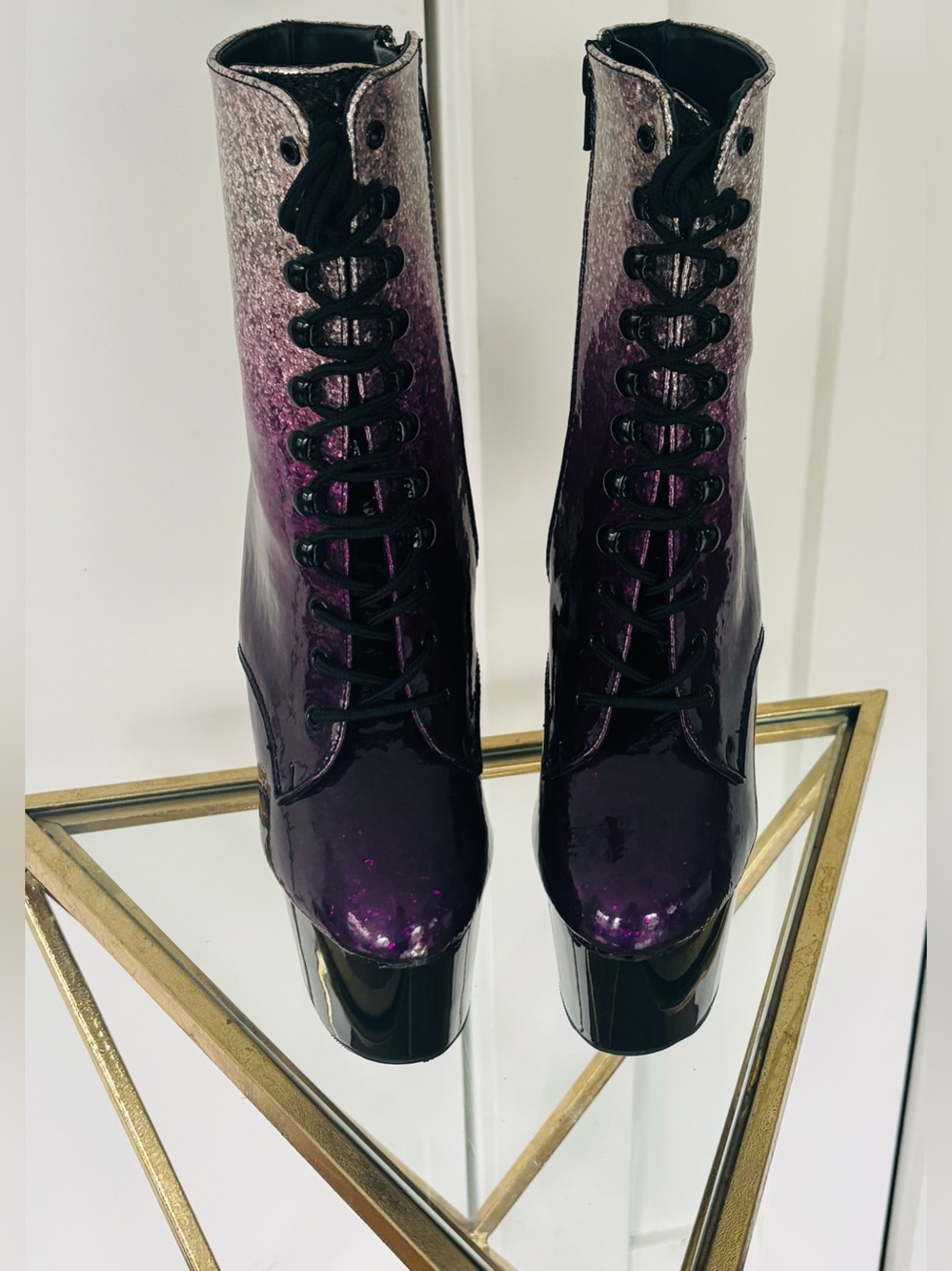 Pleasers Adore Silver Purple Ombre Sparkle Stiletto platform heels size 6 - Picture 3 of 7